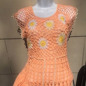 1960s Authentic Vintage Crochet Daisy Top